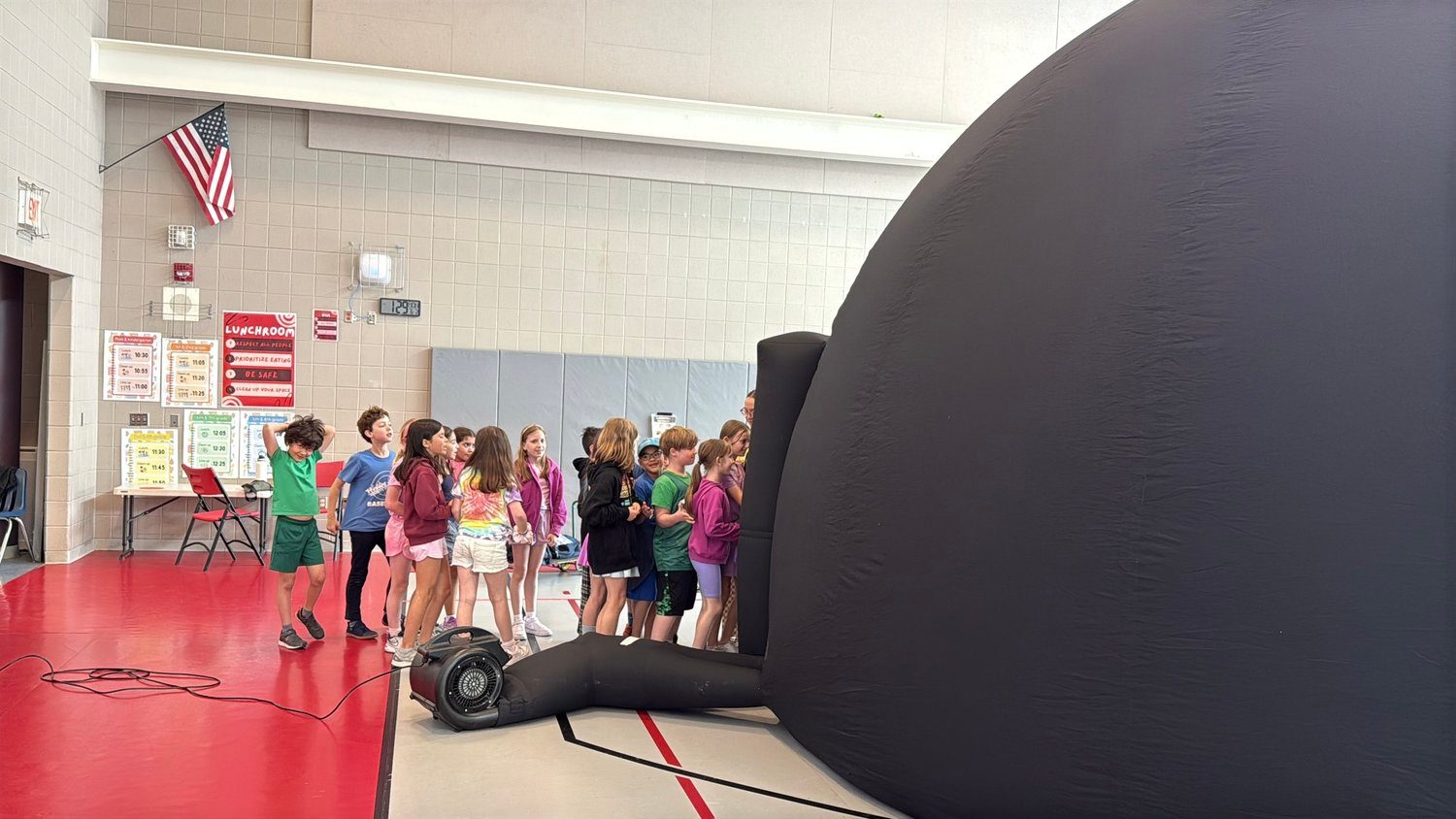 The dome set up in a gym before students arrive