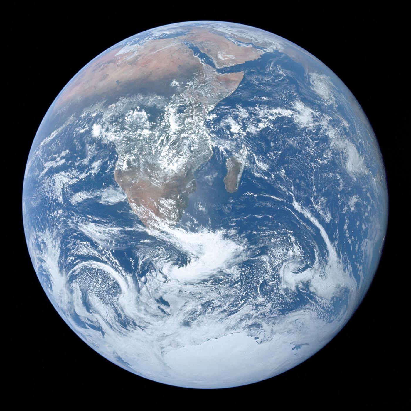 The full disk of Earth photographed from space by the Apollo 17 crew.