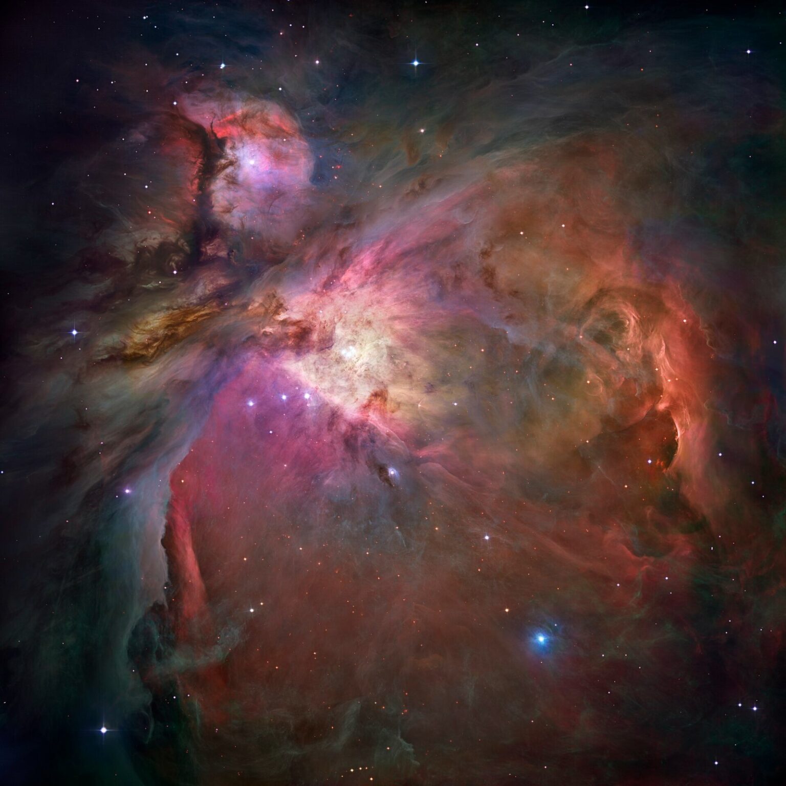 The Orion Nebula imaged by the Hubble Space Telescope.