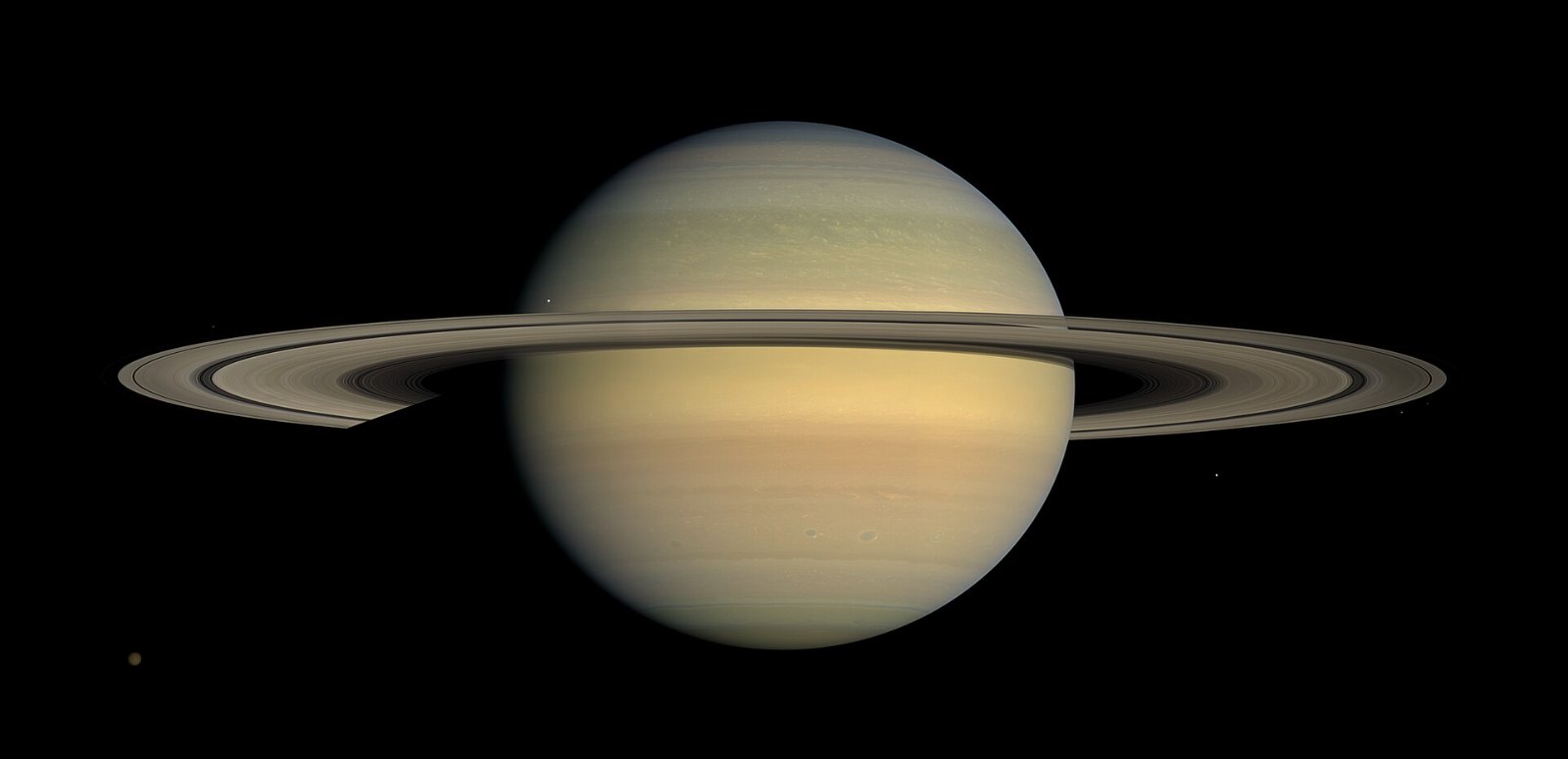Saturn and its rings photographed by the Cassini spacecraft.