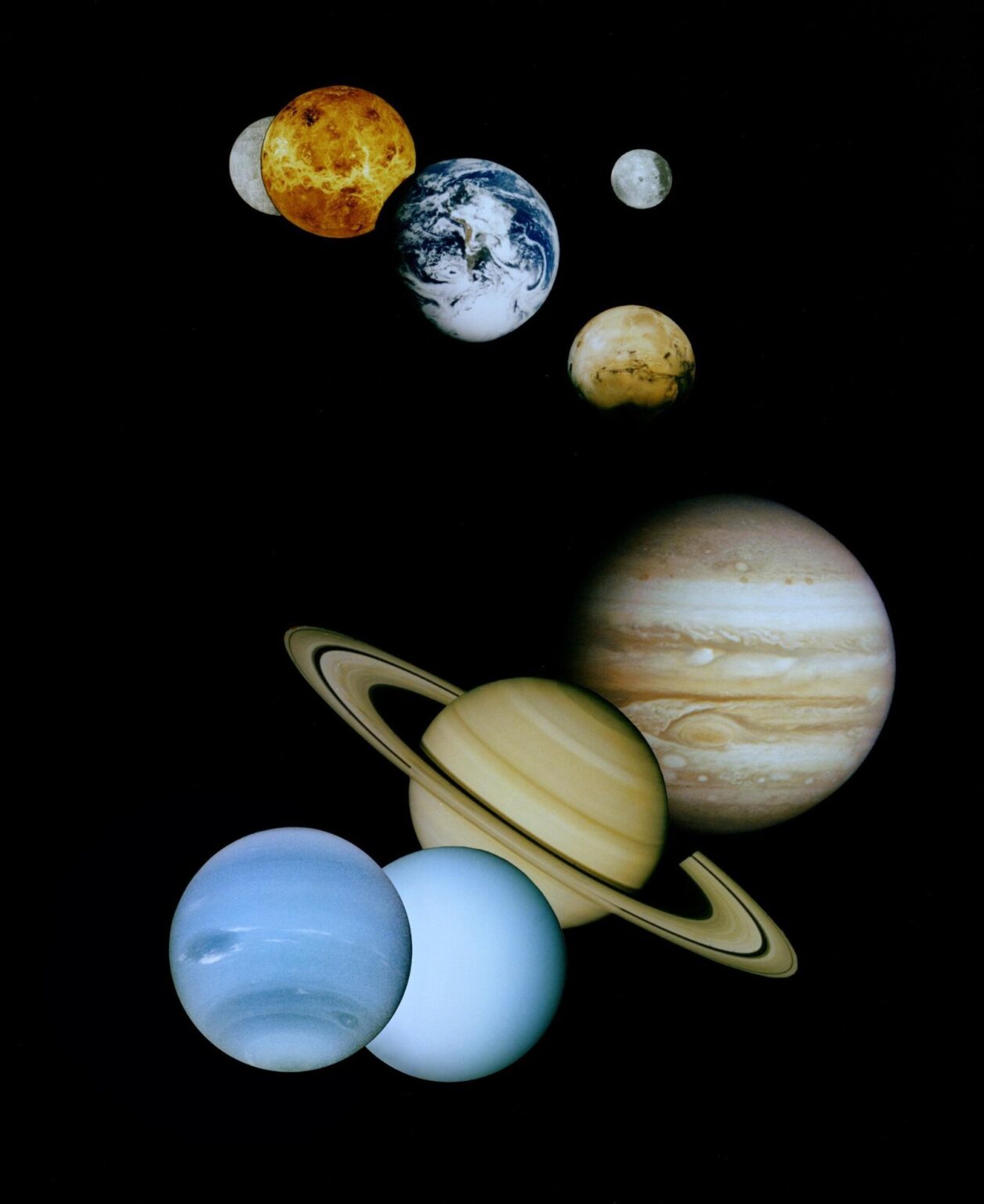 Jupiter and Saturn in a NASA montage of the solar system.