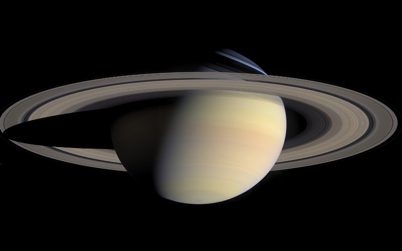 Saturn and its rings photographed by the Cassini orbiter.