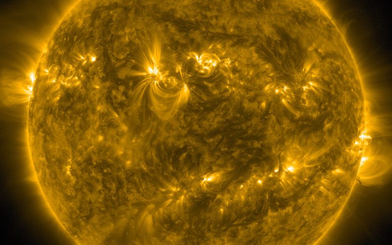 The full disk of the Sun showing surface detail.
